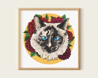 spaniel cat pet portrait gift for pet lover framed custom 