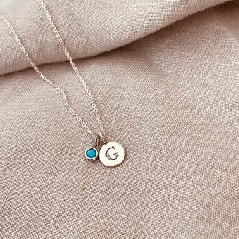 Sterling Silver Initial Birthstone Necklace
