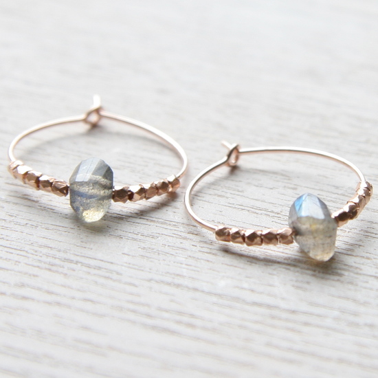 These are one of the best sellers in the MyHartBeading range, once featured in the NotOnTheHighstreet Christmas Catalogue. Fair Trade Rose Gold and Labradorite.