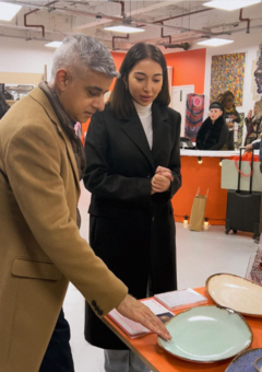 mayor of London checking house of aten pottery products 