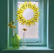 Golden yellow Stained glass wreath with dandelions