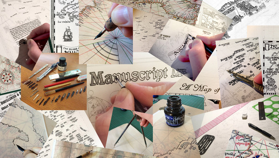 Collage of several maps being drawn by hand by artist Kevin Sheehan