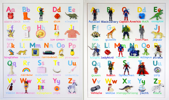 Alphabet for a little girl who's favourite colour is pink and Alphabet for a little boy who is obsessed with super heros!
