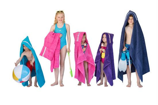 Large hooded bath and swimming towels for toddlers to teens