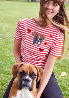 Personalised pet embroidered red and white stripy tee
