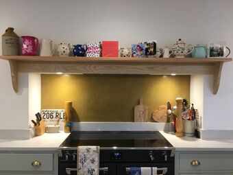 Aged Brass Wiltshire finish splashback with semi gloss lacquer