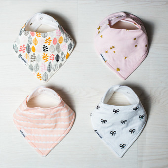 Premium bandana bibs, screen printed exclusive designs.  Organic cotton front, fleece backing.  Larger fit than typical high street models.  Extra absorbent.