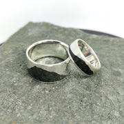 Silver wedding ring set with a westmorland green slate mountain inlay, brushed or polished. Would make an excellent alternative wedding or engagement ring
