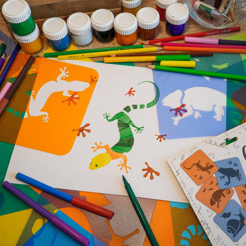Drawing Stencils For Kids Reptiles With Brushes