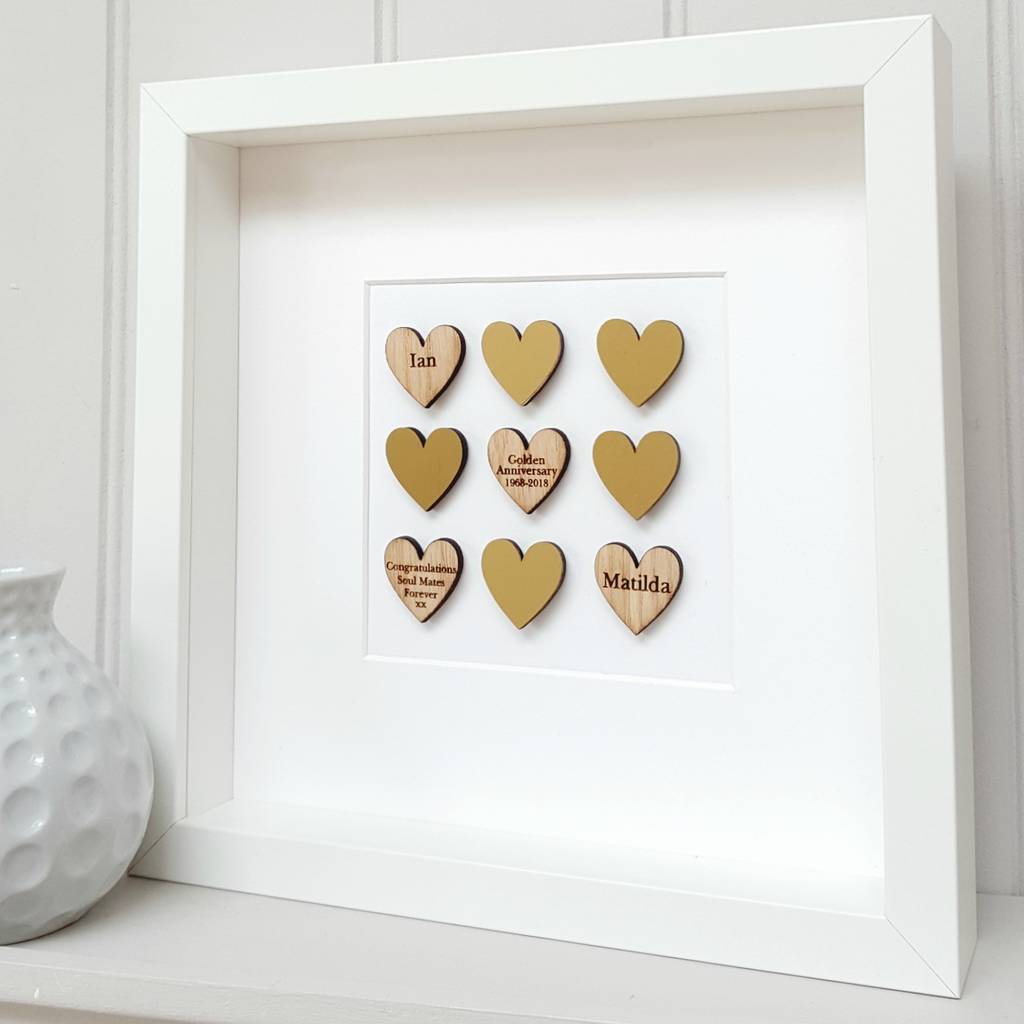 Personalised 50th Anniversary Oak Hearts Artwork | Artwork | Framed |