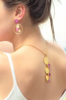 Pink Druzy Agate Gold Earrings