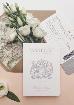 White & Grey Wedding Passport Invitation