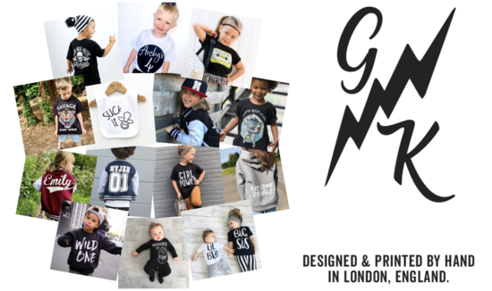 Collage collection of 14 Gaga Kidz product photos and Gaga Kidz lightning bolt logo in black.