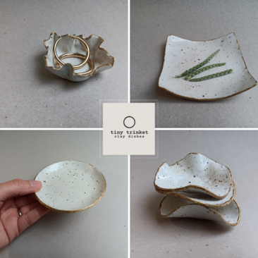 Small clay leaf shaped dish with real leaf inside. Clay dish.