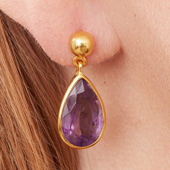 Beautifully Bold Amethyst and 18K Gold plated Drop earrings