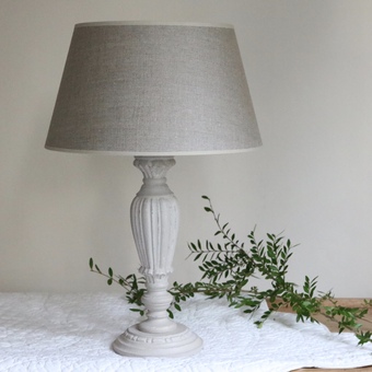 French wooden lamp with linen shade
