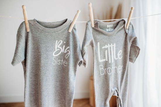 Grey ‘Big Sister’ T-Shirt and Grey ‘Little Brother’ Sleepsuit 