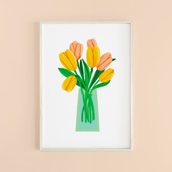 Sunny bunch of tulips in a vase A4 print