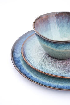 Handmade Large Ceramic Moon Glaze Dinner Plate 28cm, Bowl, Blue Tableware, Reactive Glaze Ceramics
