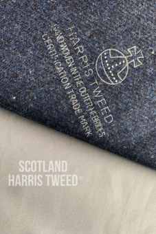 Indigo Blue Harris Tweed checked and stamped with the Harris Tweed Orb by Mill. 