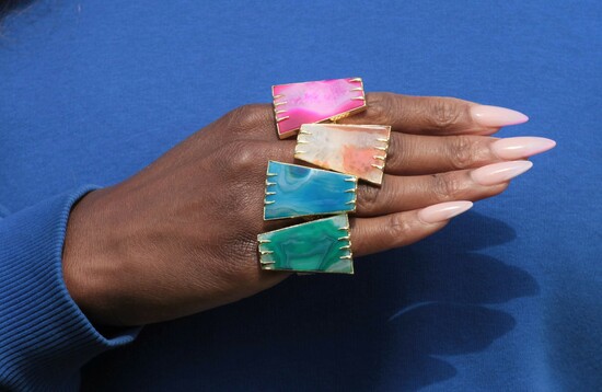 Adjustable gemstone statement rings in bright colours