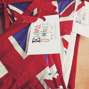 union jack bunting with a Emma Bunting tag tied to it