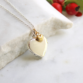 Sterling silver heart locket with gold vermeil heart charm
