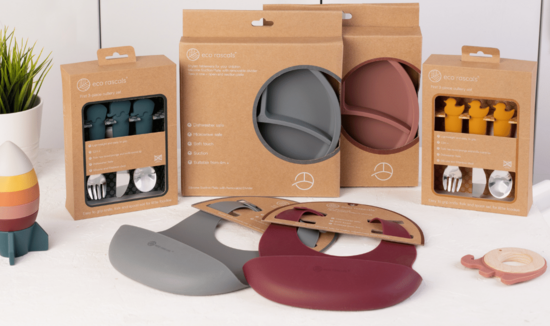 eco rascals silicone tableware range in packaging