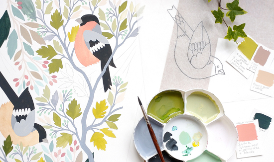 Woodland Bird Painting in Progress