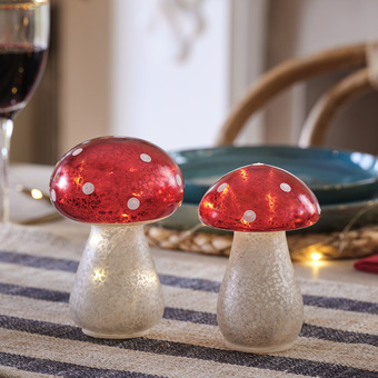 Set Of Two Mottled Glass Effect Light Up LED Toadstools