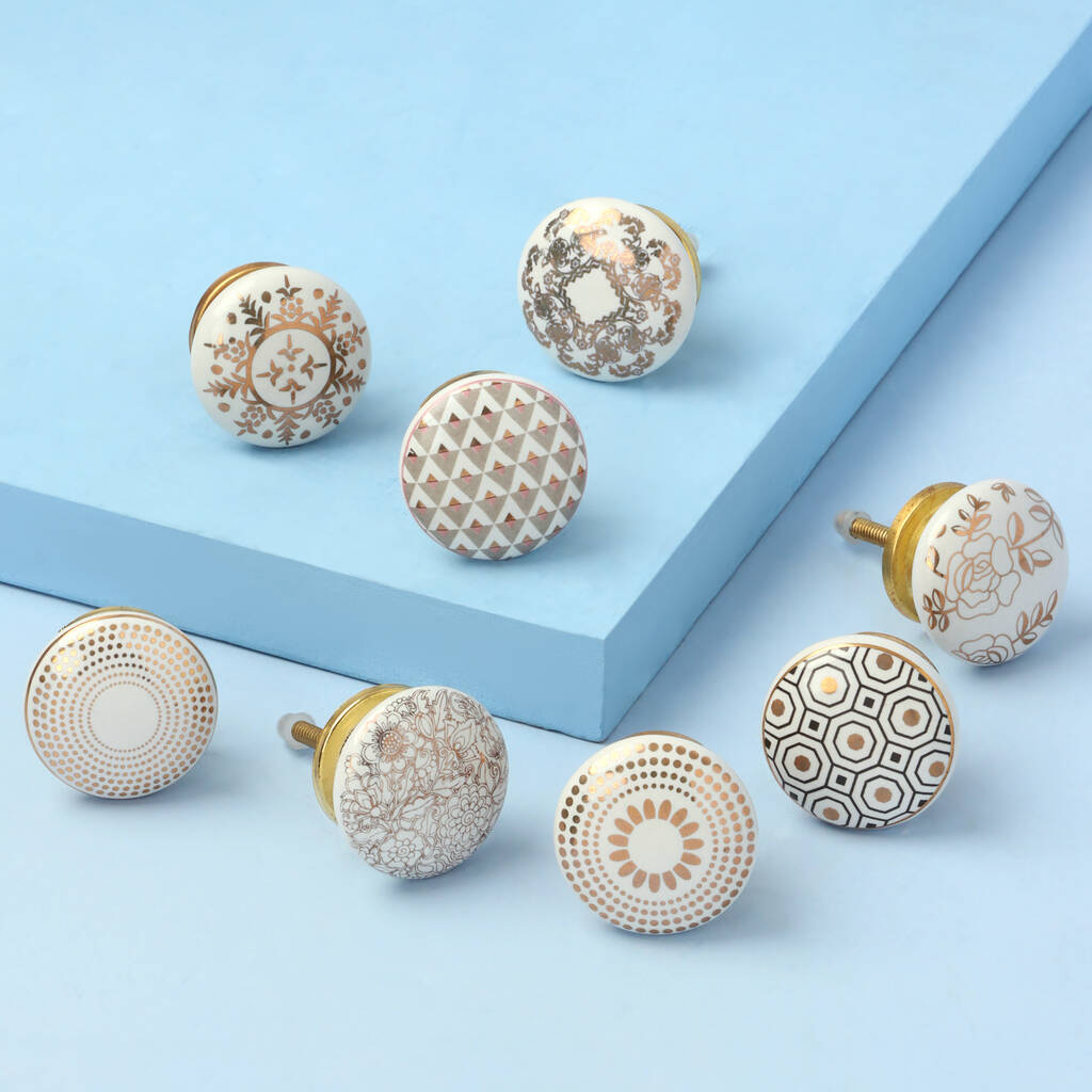 Royal Gold Ceramic Door Knobs Cupboard Door Handles  