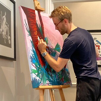 Charlie Yallop artist painting in studio