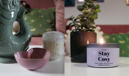 Handmade Ceramic Heart Bowl and Stay Cosy Candle