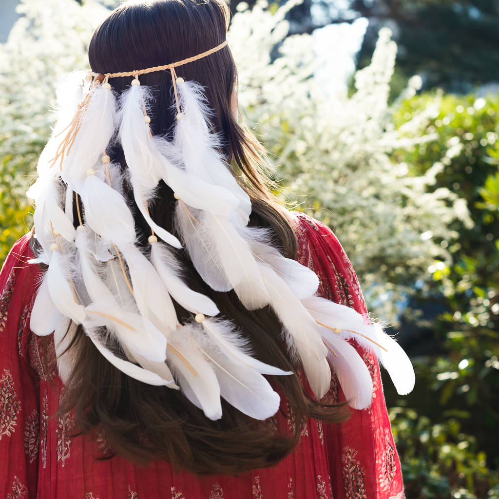 White Boho Festival Feather Headpiece