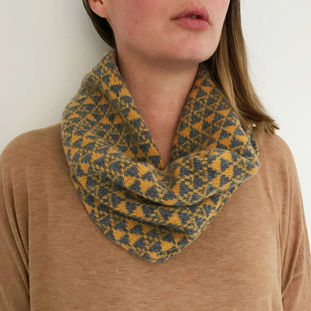 Knitted Geometric Snood Scarf