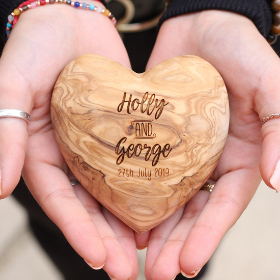 Engraved Olive wood heart