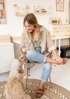 Pepper You Owner Jade with her Pup Daisy in her seaside studio