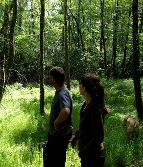 Trish & Joel in the woods