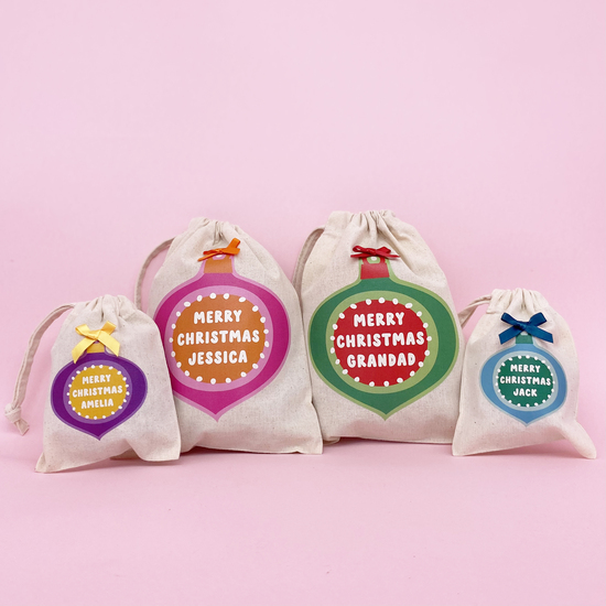 Christmas personalised table present gift bags