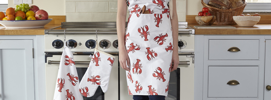 Lobster Apron, Oven Glove and Tea Towel in the kitchen 
