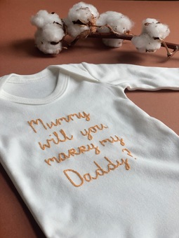 100% Organic Hand Embroidery Baby Proposal Bodysuit