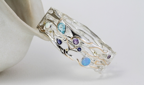 organic sterling silver statement gemstone bangle