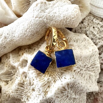 The Square Lapis Lazuli Gemstone Hoop Earrings 
