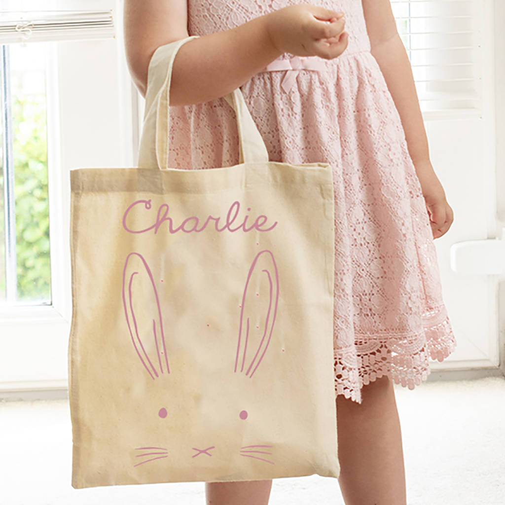 Personalised Easter Bunny Egg Hunt Bag, Apple Green/Green/Candy Floss