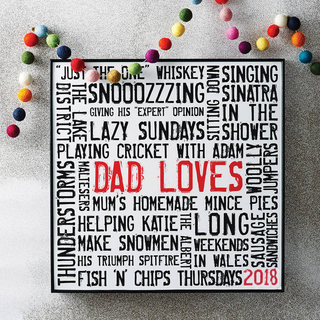 Personalised 'Loves' Typographic Artwork, Black/White | Artwork | Framed | Canvas |