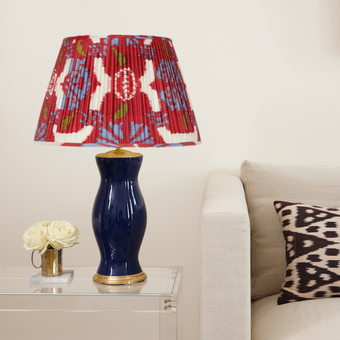 Blue Moon Lamp with Red Ikat Shade