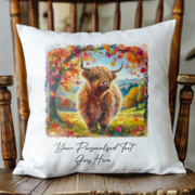 Personalised Autmun Highland Cow Cushion