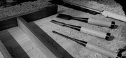 Toby Froment chisels on work bench