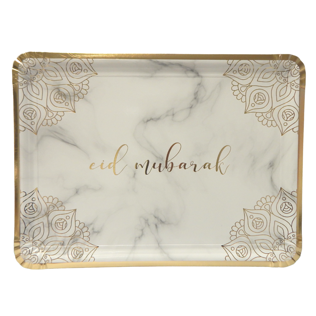 Eid Mubarak Serving Trays 3pk Marble And Gold