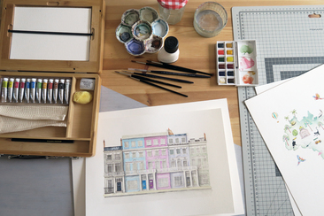 painting london watercolor streetscape studio